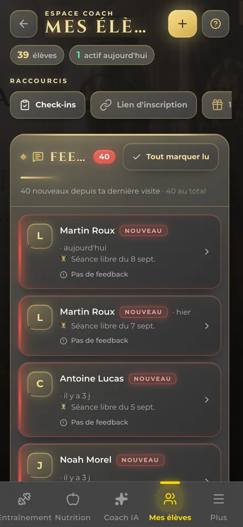 Espace coach : mes élèves
